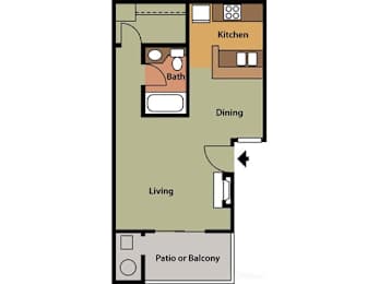 Studio, 1 bath, 484 sqft, $1,599