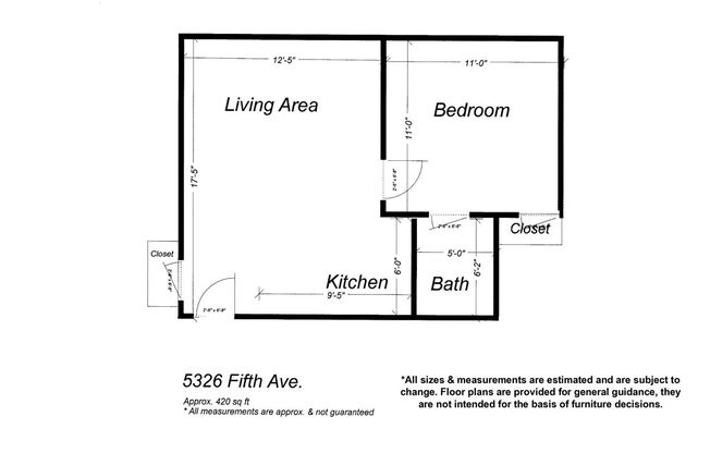 1 bed, 1 bath, 420 sqft, $1,549, Unit 5326 Fifth Ave. #17