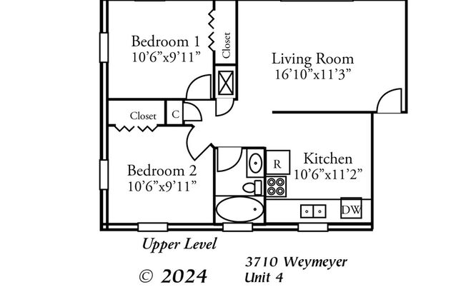 2 beds, 1 bath, $875, Unit 4