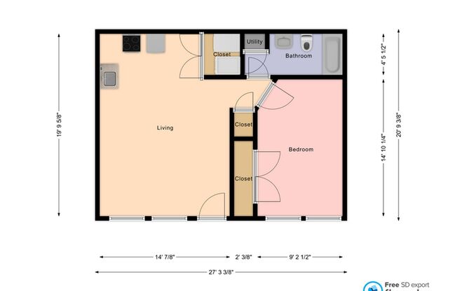 1 bed, 1 bath, 540 sqft, $1,020