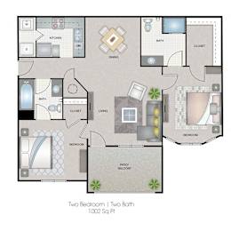 2 beds, 2 baths, 1,002 sqft, $1,318