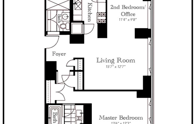 2 beds, 2 baths, 970 sqft, $7,000, Unit 1403