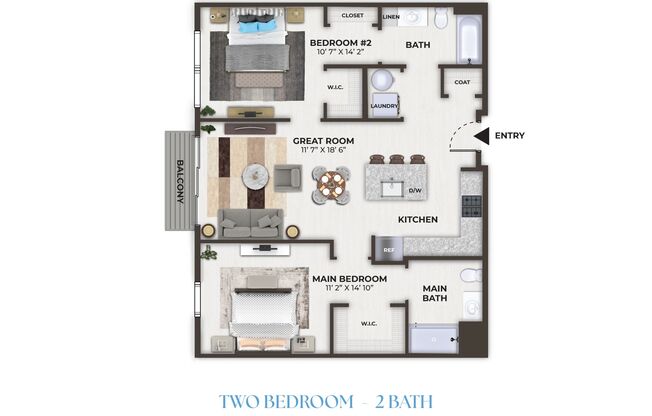 2 beds, 2 baths, 995 sqft, $2,814, Unit 1454