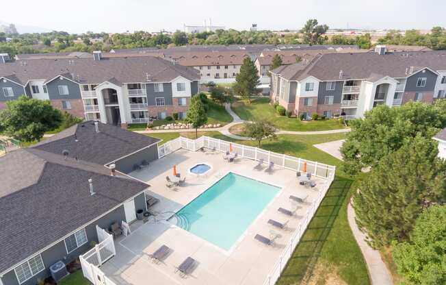 aerial view of the pool at the estates at spring creek apartments in temple tx