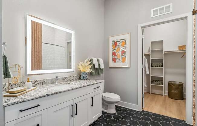 a bathroom with a sink and a toilet and a mirror