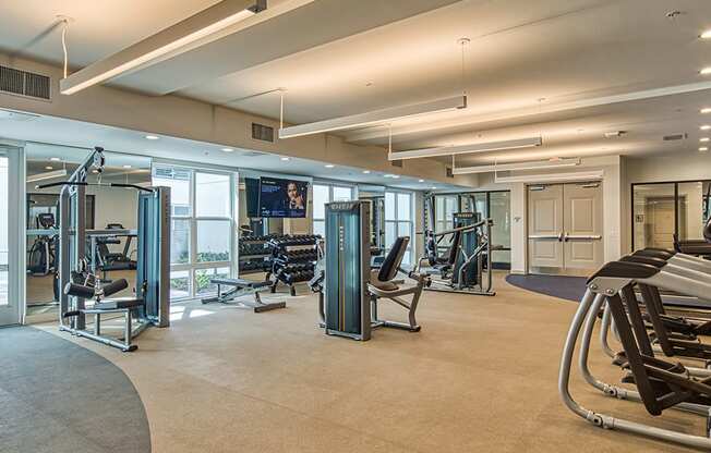 gym at Axis at PTC apartments in Hampton VA