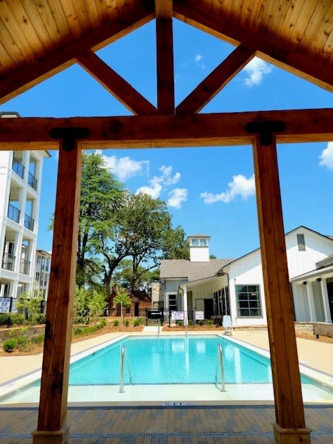 Outdoor pavilion and saltwater pool at Bon Haven Apartments in Spartanburg, SC