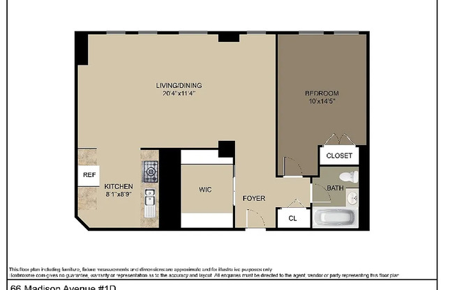 1 bed, 1 bath, $4,800, Unit 1D