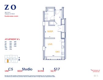 Studio, 1 bath, 517 sqft, $1,950