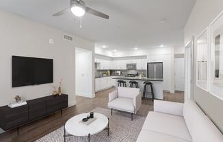 Model living room and kitchen space