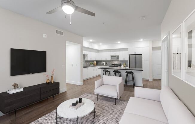 Model living room and kitchen space