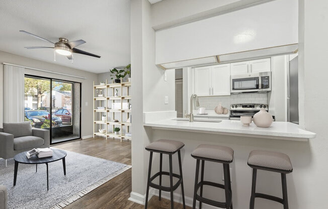 Model kitchen with bar seating