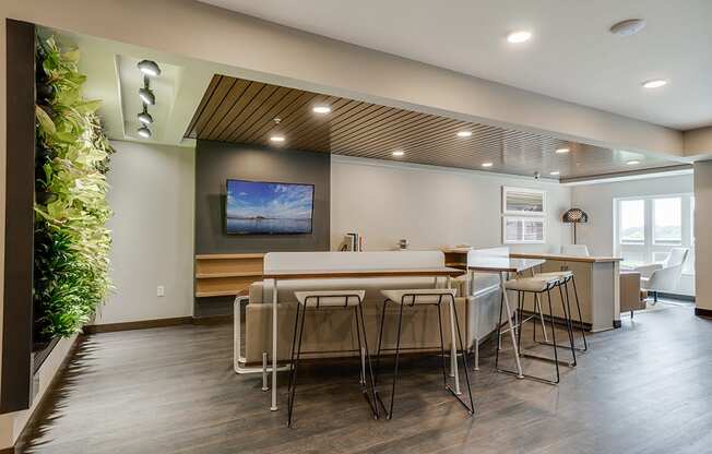 High Top Tables and TV in the Co-Working Space