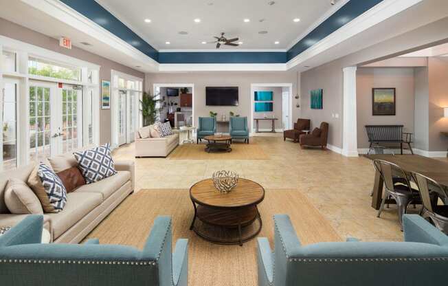 Posh Lounge Area In Clubhouse at Abberly Pointe Apartment Homes by HHHunt, South Carolina, 29935