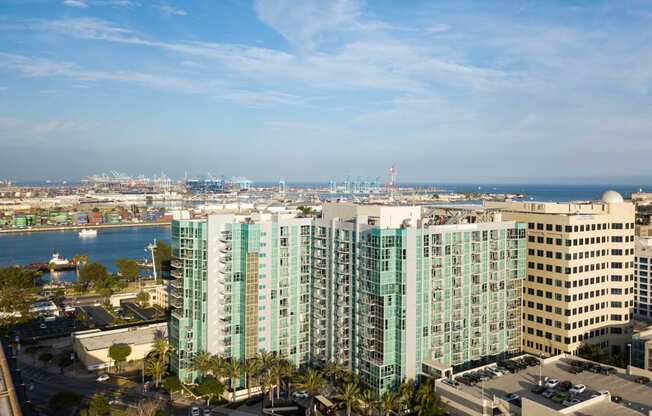 a view of the city and the ocean from a highrise  at Vue, San Pedro, CA, 90731