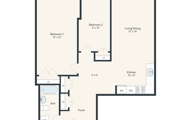 2 beds, 1 bath, 990 sqft, $1,749