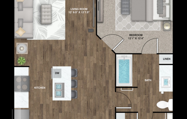 1 bed, 1 bath, 673 sqft, $980