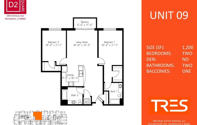 2 beds, 2 baths, 1,200 sqft, $2,470, Unit 509