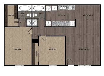 2 beds, 2 baths, 965 sqft, $1,255