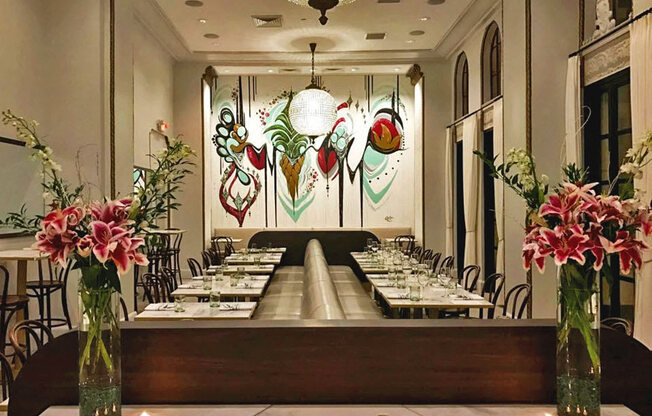 Dining room at Roots & Revelry Restaurant at Thomas Jefferson Tower, Birmingham, AL, 35203