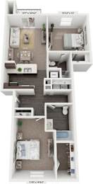 2 beds, 2 baths, 1,073 sqft, $1,425