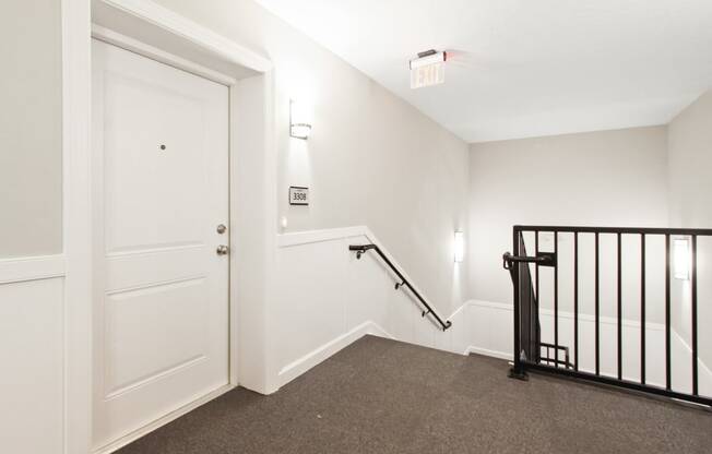 hallway with stairs  at Hadley Place Apartments, Enola