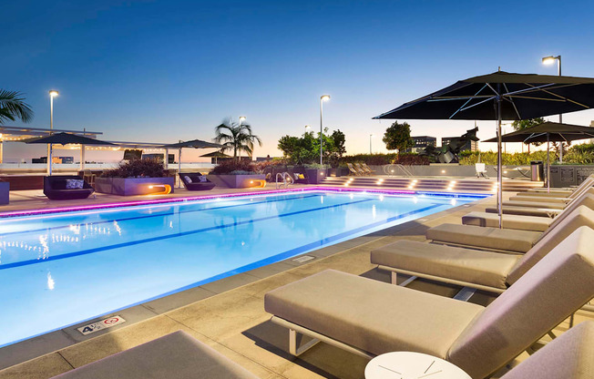 Pool View In Twilight at Elements Apartments*, Irvine, CA, 92612
