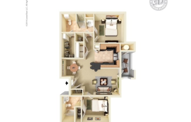 The Verona: Beds - 2: Baths - 2: SqFt Range - 971 to 971