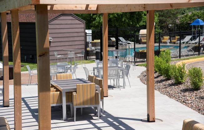 Patio with gas grills and fire pit