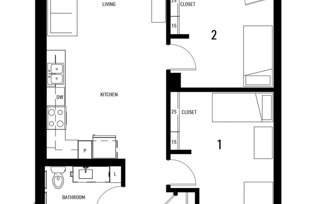 2 beds, 1 bath, 818 sqft, $2,300, Unit 212