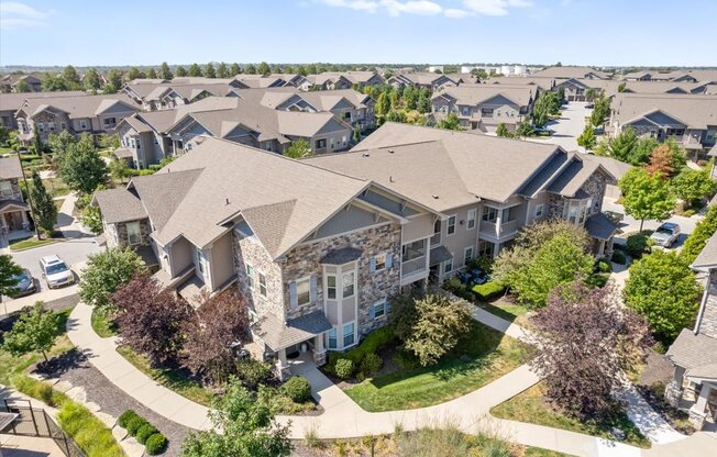 an aerial view of a neighborhood of houses