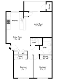 2 beds, 2 baths, 915 sqft, $1,899
