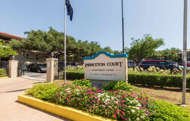 This is a photo of the entrance sign at Princeton Court Apartments in the Vickery Meadow neighborhood of Dallas, Texas.