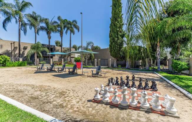 a large chess board in the middle of a park at Aspire Upland Apartments, Upland, CA, 91786