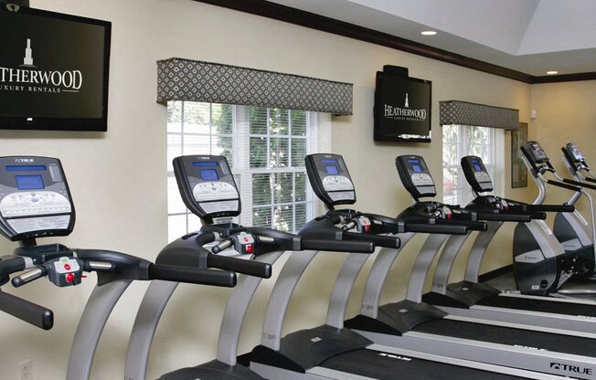 treadmills along the gym wall at Lakeside Village, East Patchogue, NY, 11772
