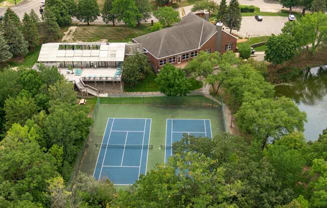 Regency Woods Apartments in Minnetonka, MN Aerial Building, Pool, and Tennis Courts