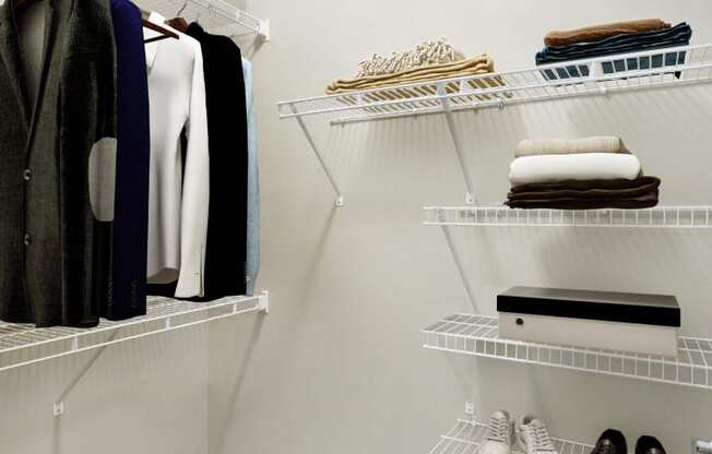 Walk-In Closets With Built-In Shelving at AMP Apartments, PRG Real Estate, Louisville, KY, 40206