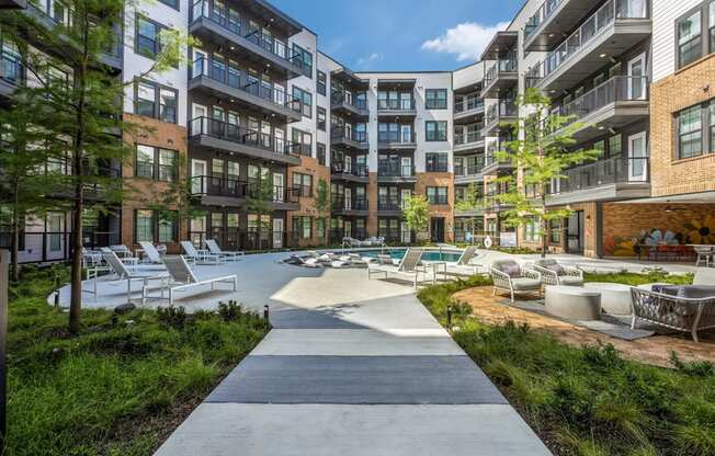 Modern Pool Deck Design at St. Elmo Apartment in Austin, TX