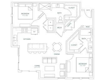 2 beds, 2 baths, 1,101 sqft, $2,309