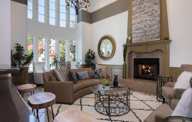 Elegant Clubroom with Kitchen, Fireplace, & TV