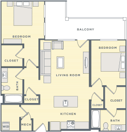 2 beds, 2 baths, 1,055 sqft, $2,170