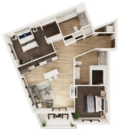 2 beds, 2 baths, 970 sqft, $1,672