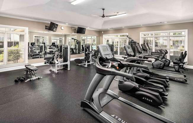 Fitness Center with Cardio Machines at Abberly Woods Apartment Homes, Charlotte