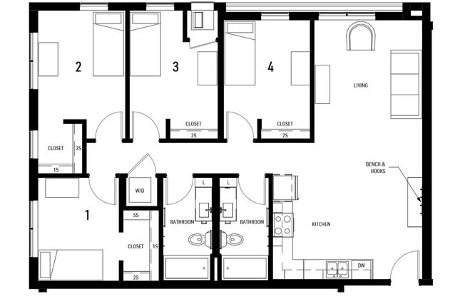 4 beds, 2 baths, 1,197 sqft, $3,272, Unit 310