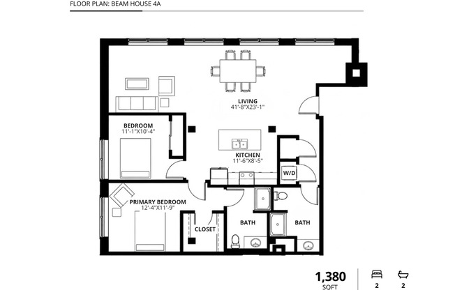 2 beds, 2 baths, 1,380 sqft, $3,350, Unit 204