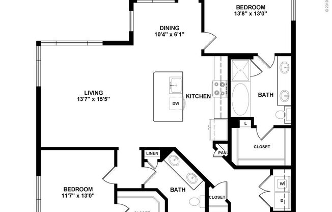 2 beds, 2 baths, 1,285 sqft, $2,003
