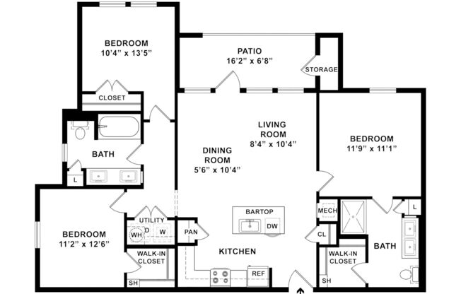 3 beds, 2 baths, 1,154 sqft, $1,564
