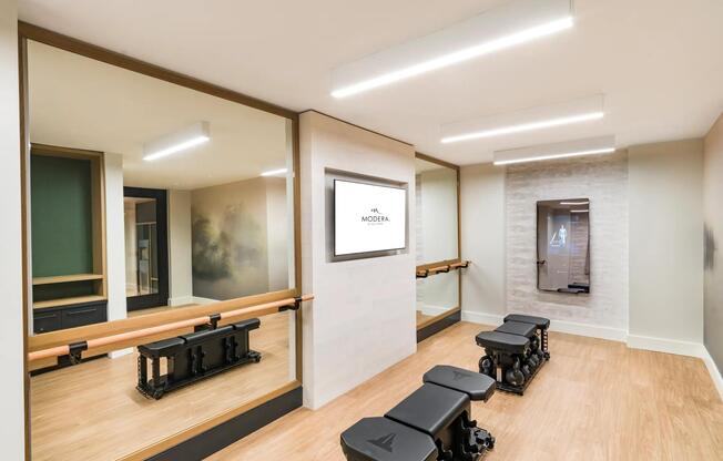 Stay active in the dedicated fitness studio featuring barre, on-demand classes, or versatile strength training space.