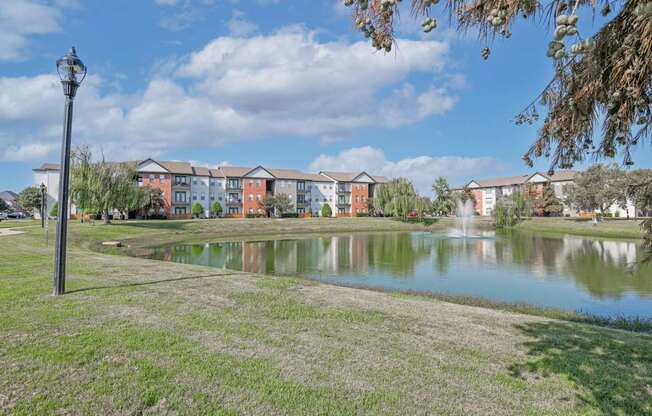 Pond with our apartments in the background at Ultris Island Park in Shreveport, LA