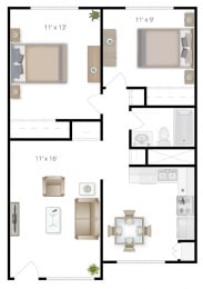 2 beds, 1 bath, 850 sqft, $1,259